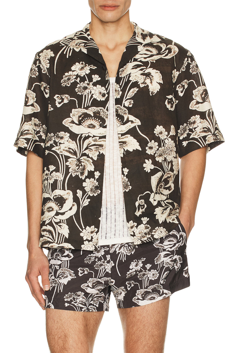 Painted Peonies Bowling Shirt