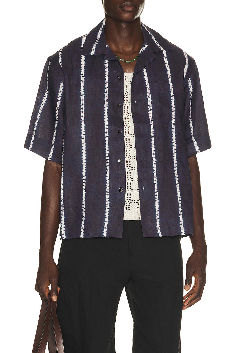 Shibori Stripe Cuffed Camp Collar Shirt