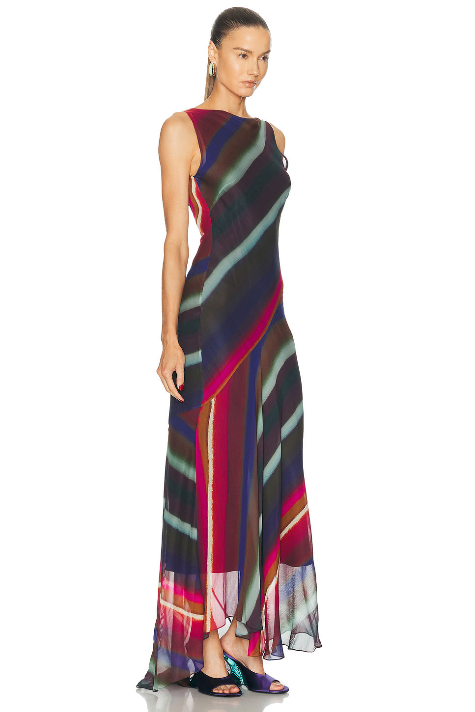 Louie Stripe Cowl Back Bias Maxi Dress