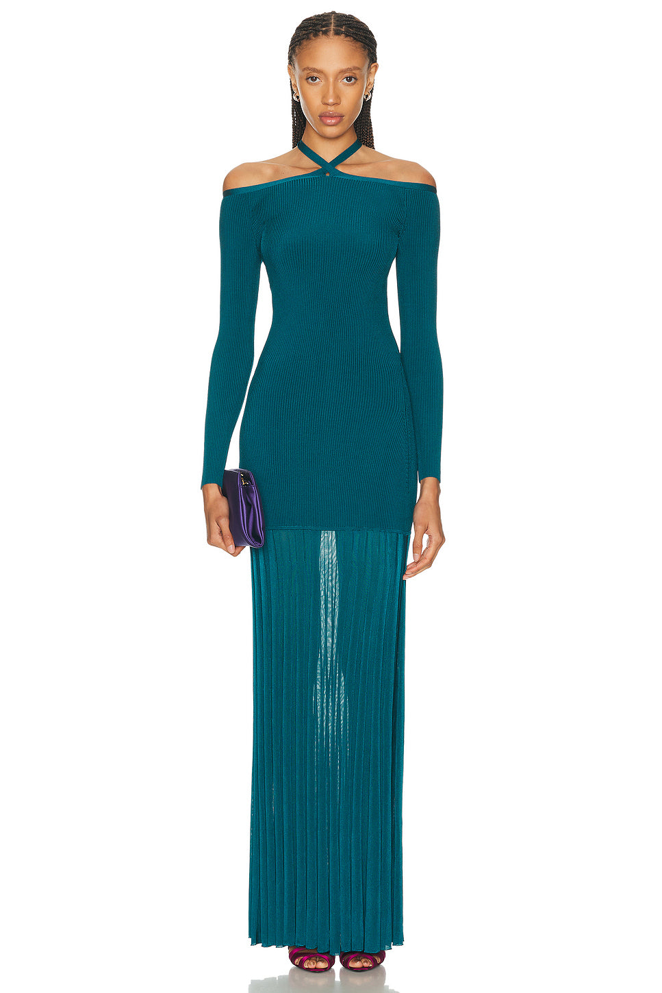 Off-The-Shoulder Long Sleeve Knit Gown