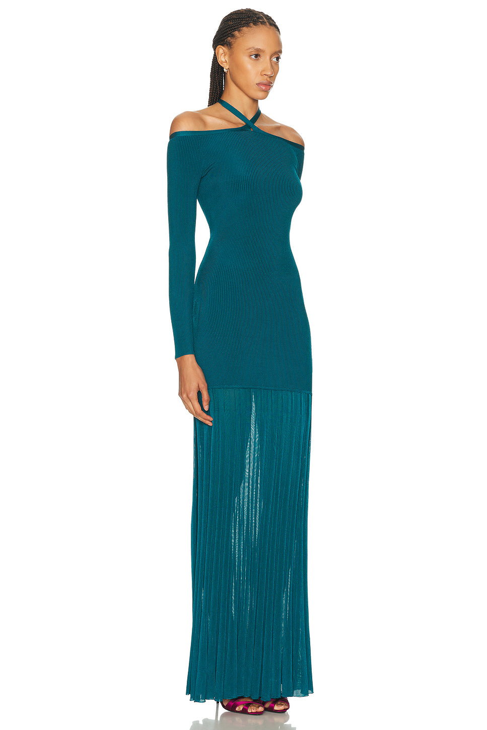 Off-The-Shoulder Long Sleeve Knit Gown