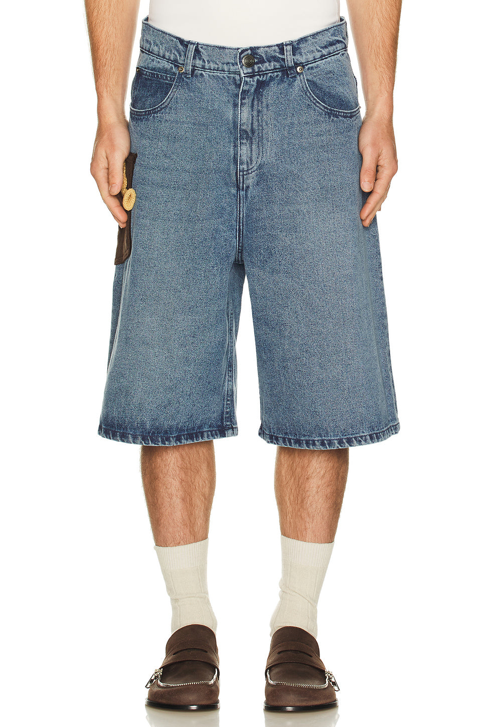 Wide Denim Shorts With Crochet Trumpet