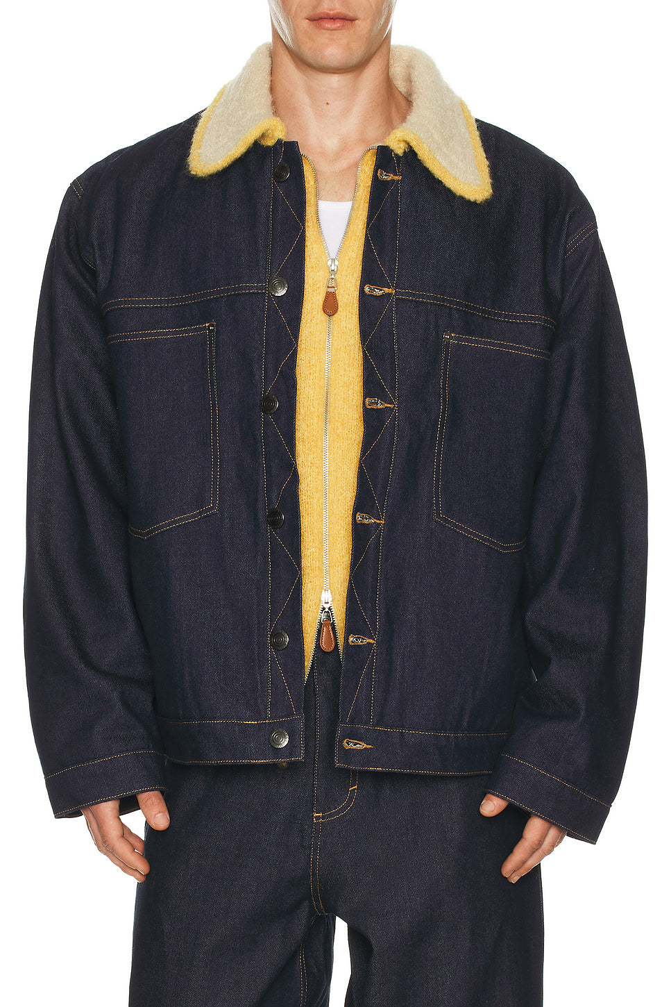 Denim Jacket With Knitted Collar
