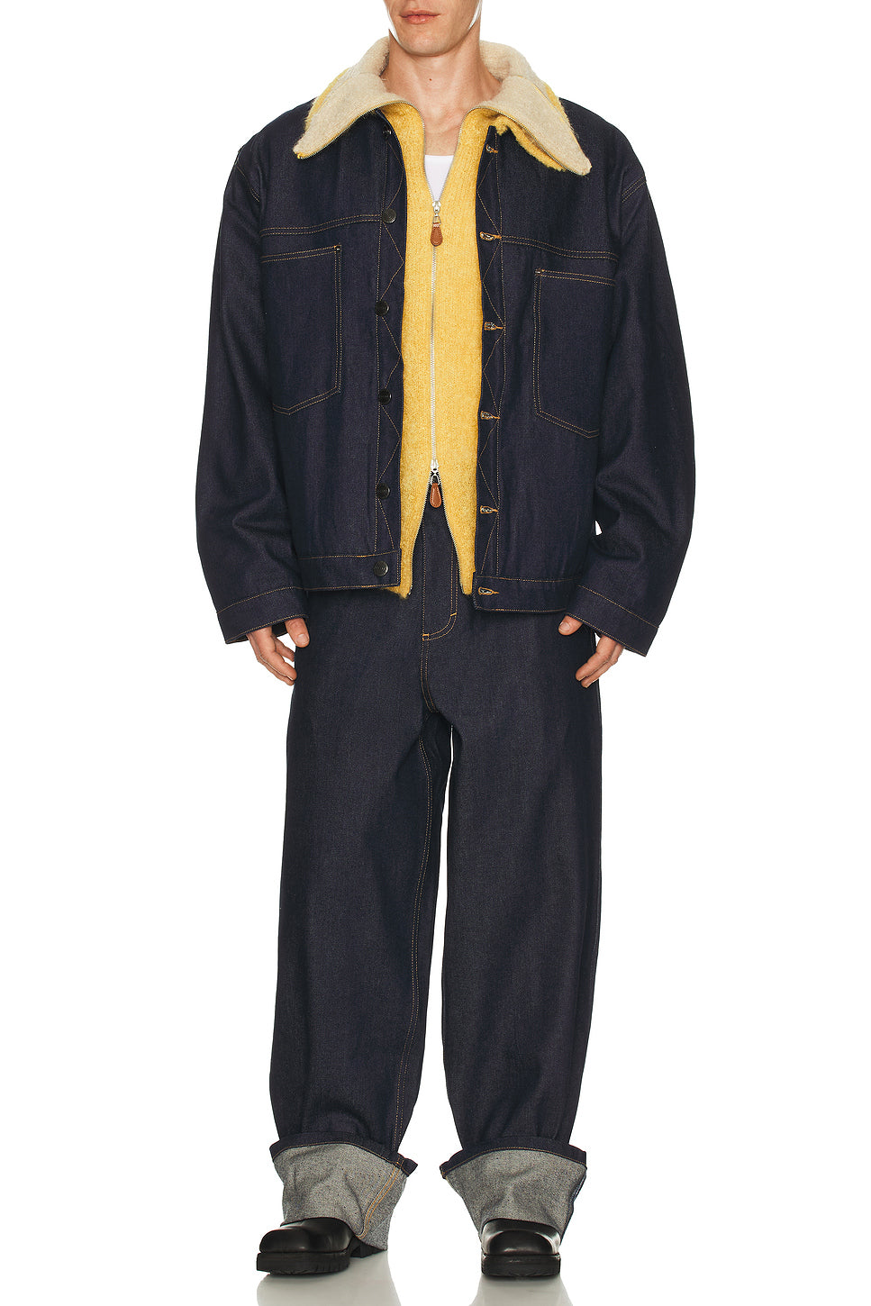 Denim Jacket With Knitted Collar