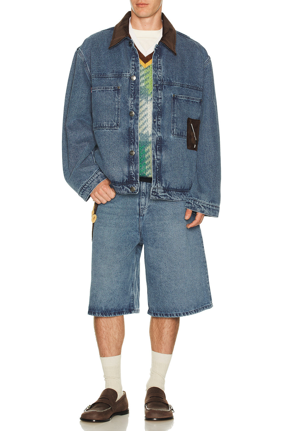 Denim Jacket With Corduroy Collar