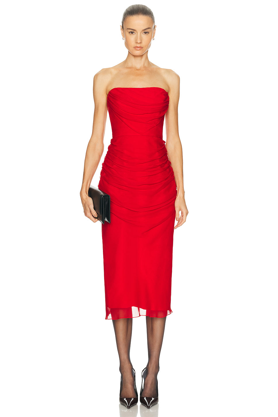 Strapless Draped Midi Dress