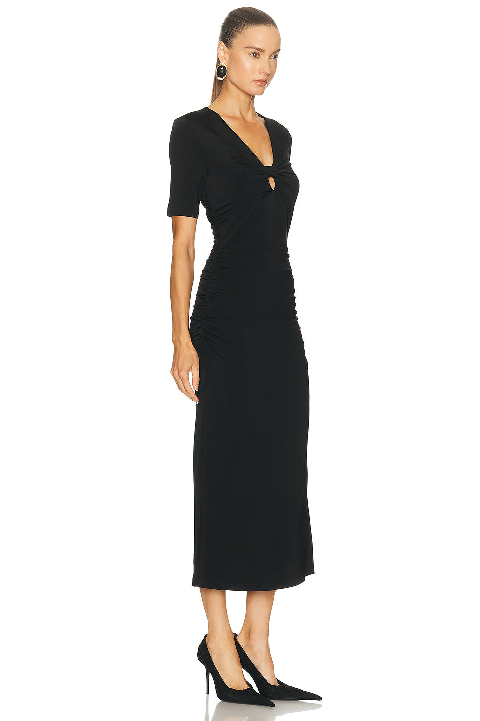 Ruched V-Neck Midi Dress