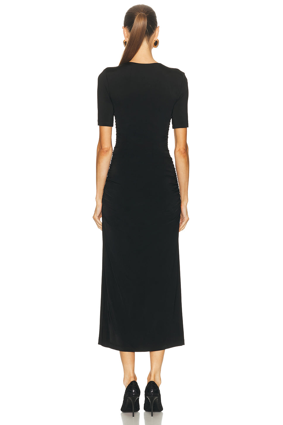 Ruched V-Neck Midi Dress