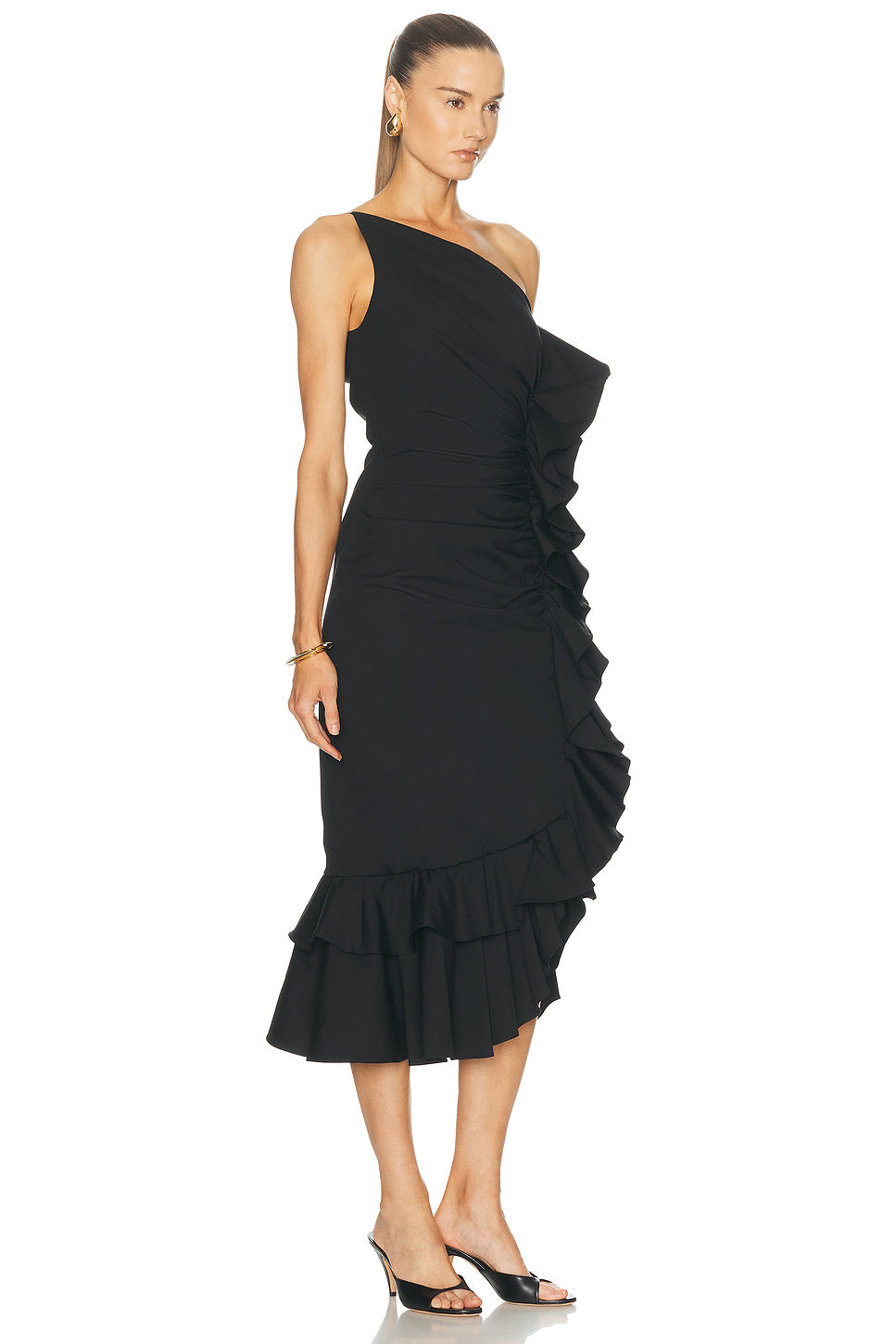 One Shoulder Ruched Midi Dress