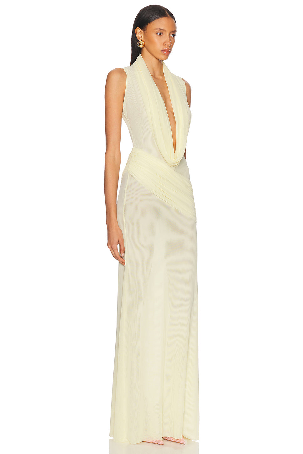 Plunge Neckline Sleeveless Gown