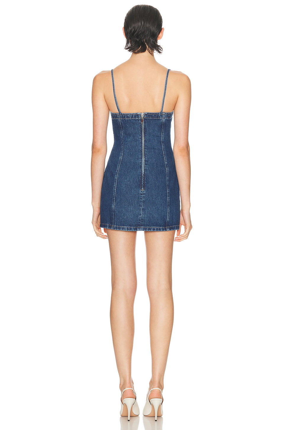 Crystal Buckle Detail Mini Denim Dress