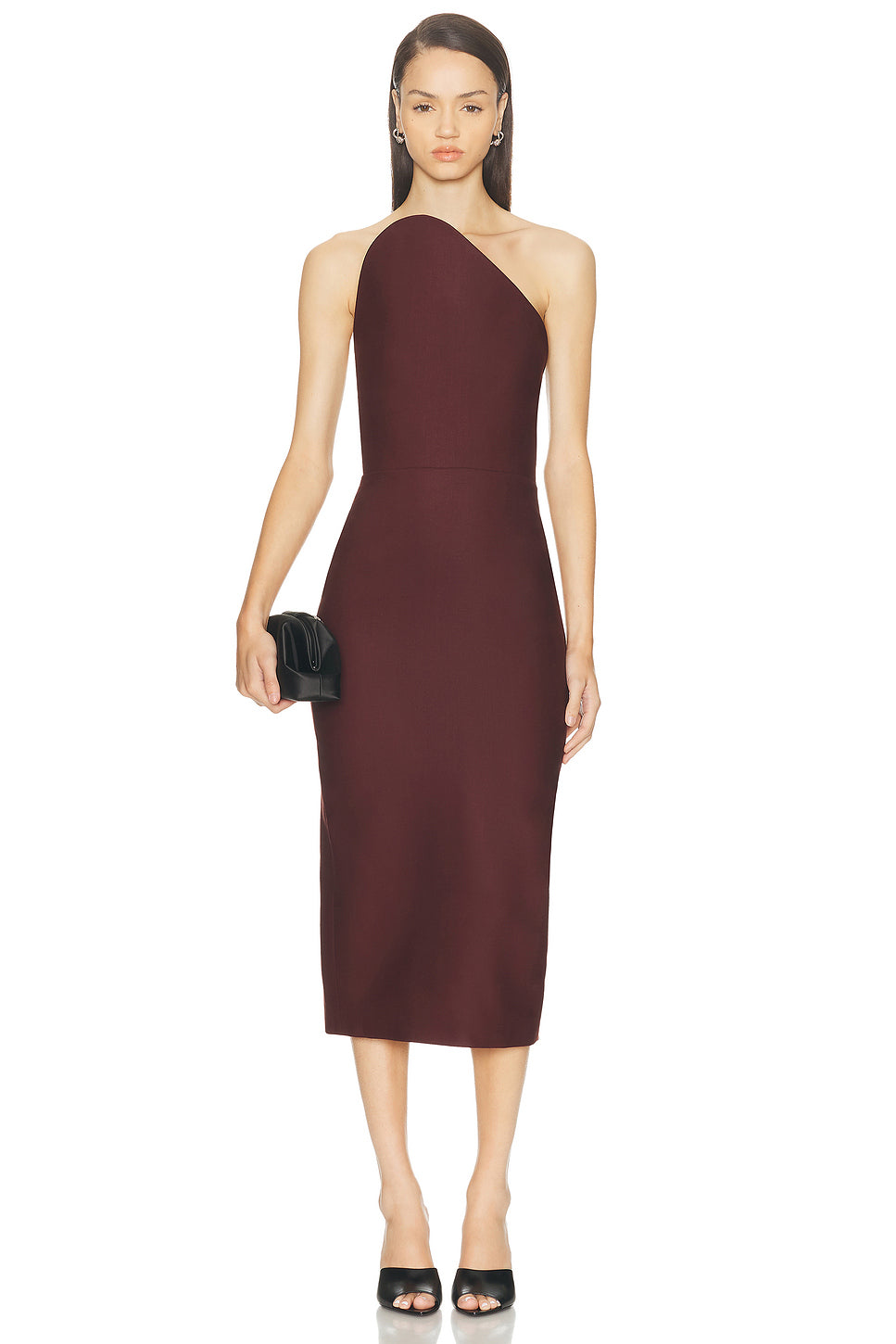 Asymmetric Cut Strapless Midi Dress