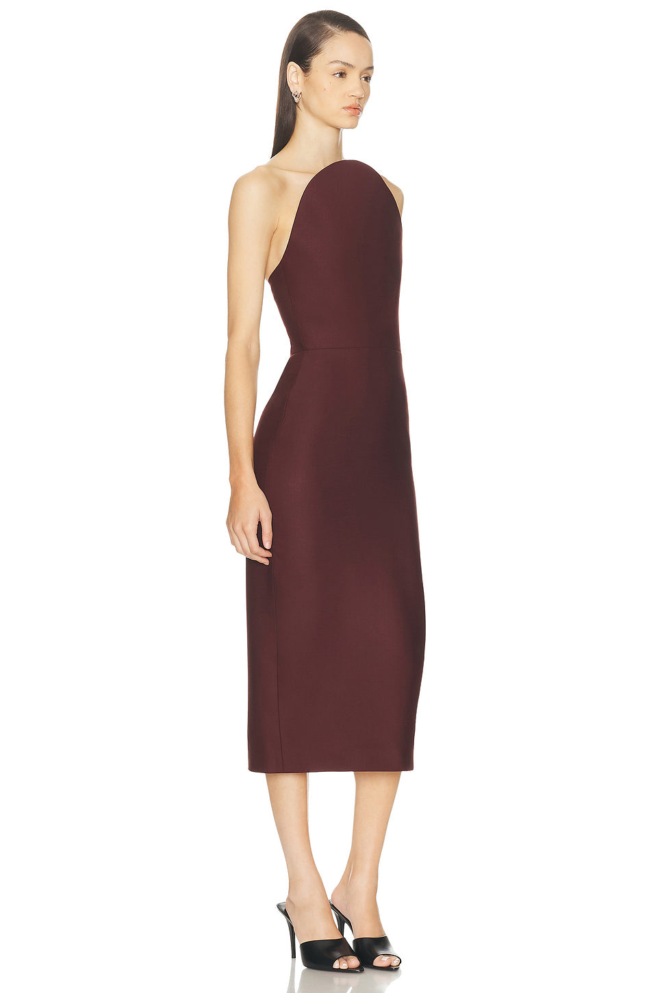 Asymmetric Cut Strapless Midi Dress