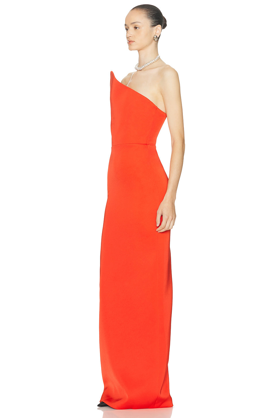 Asymmetric Cut Strapless Gown