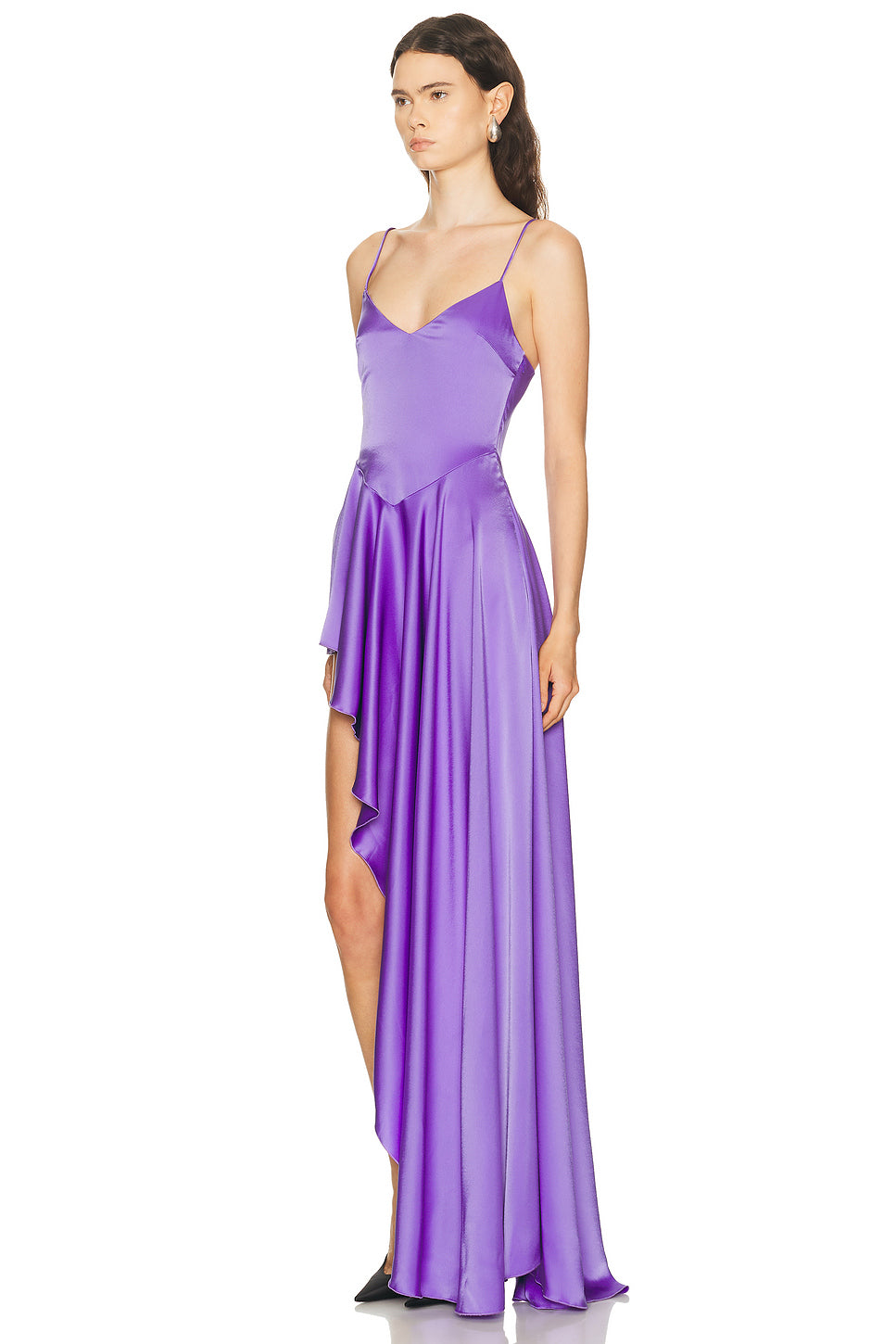 Open Leg Asymmetric Satin Gown