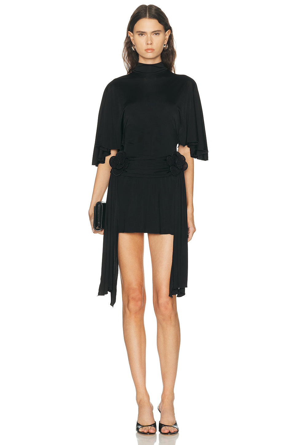 3D Lace Flower Detail Draped Sleeve Mini Dress