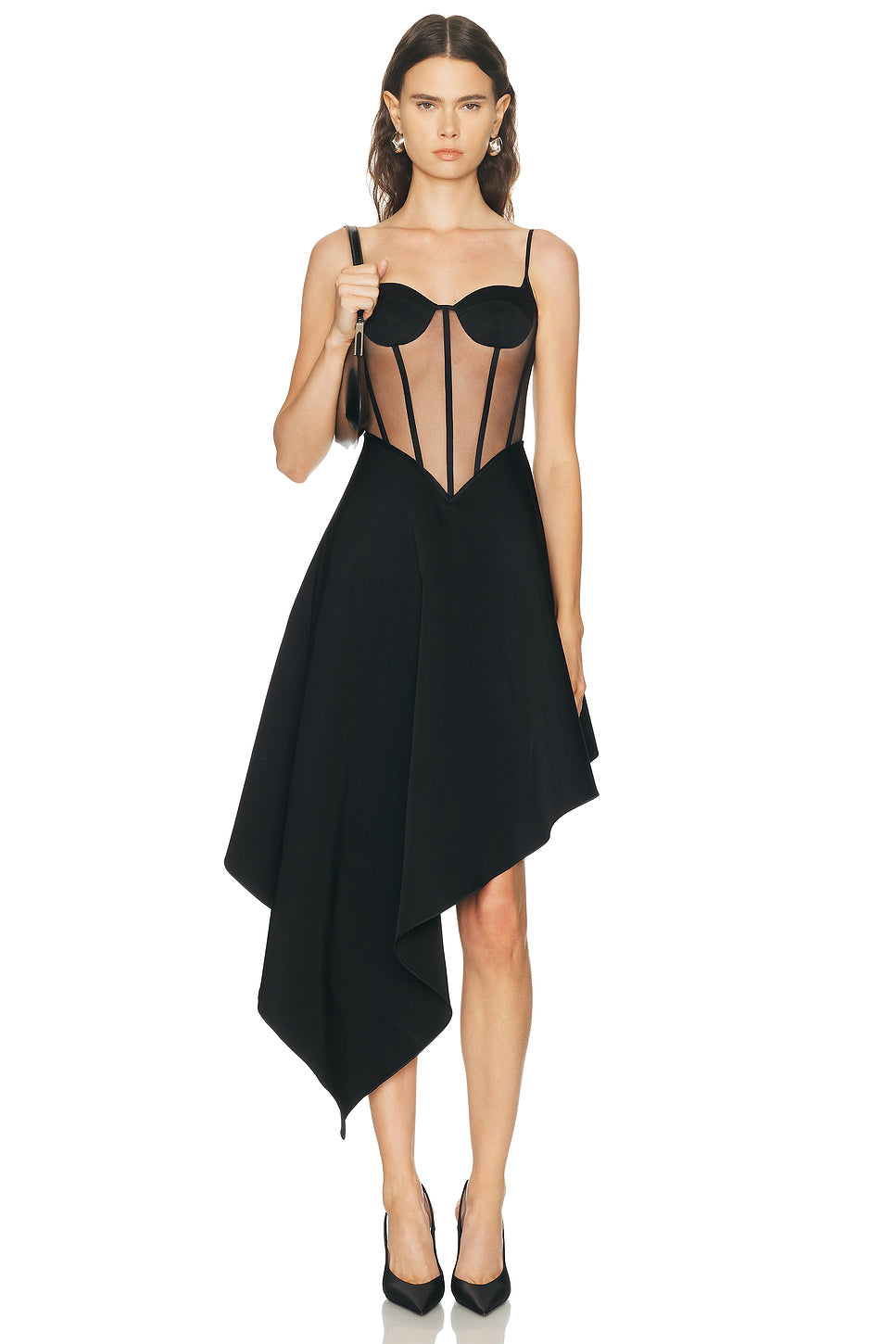 Bustier Top Detail Asymmetric Skirt Midi Dress