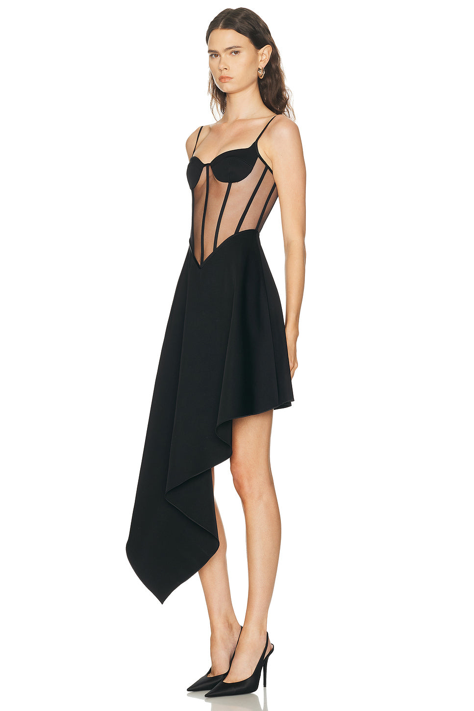 Bustier Top Detail Asymmetric Skirt Midi Dress