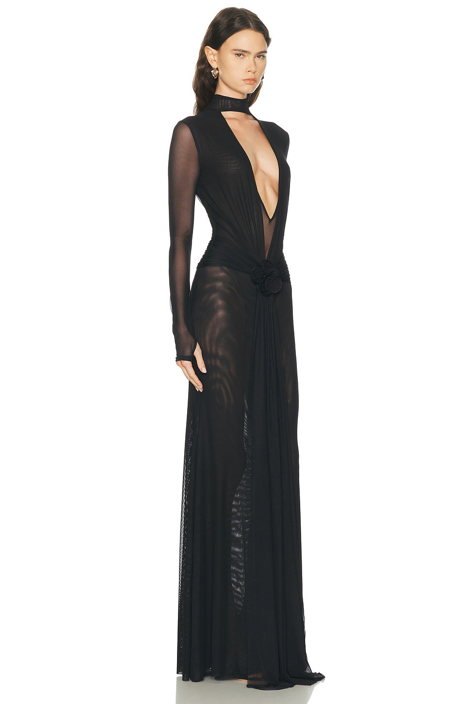 V-Neck Long Sleeve Mesh Gown