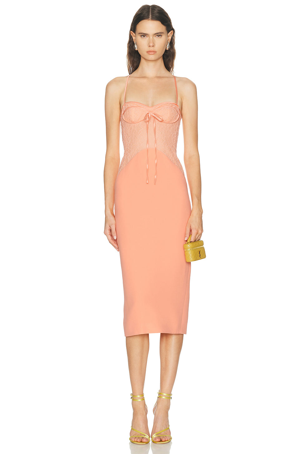 Fabric Contrast Pencil Skirt Midi Dress