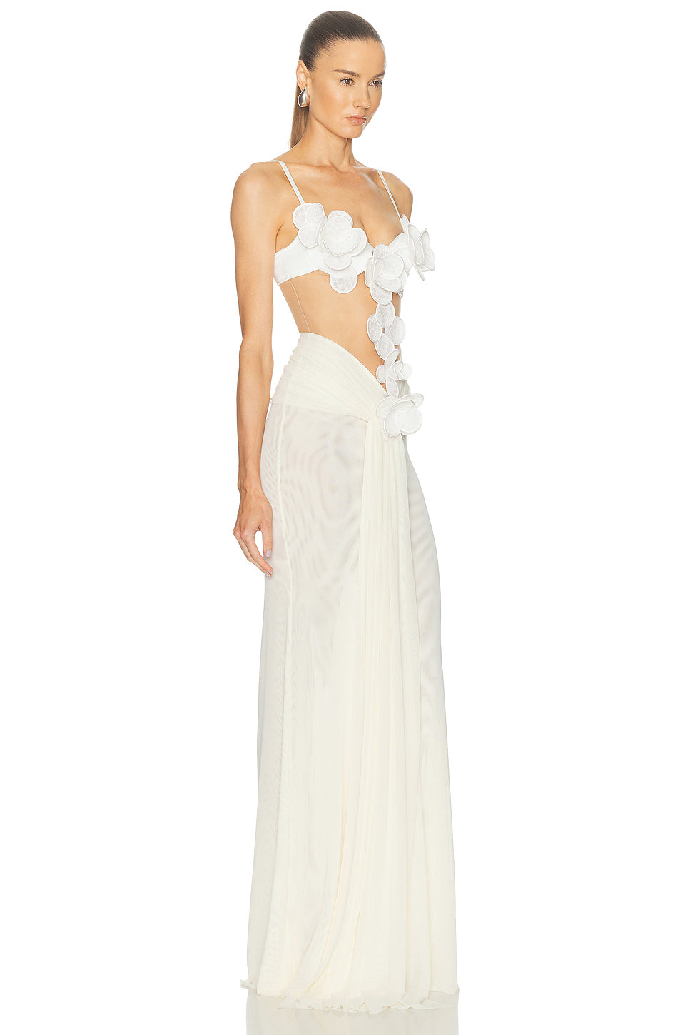 3D Flower Embroidered Mesh Gown