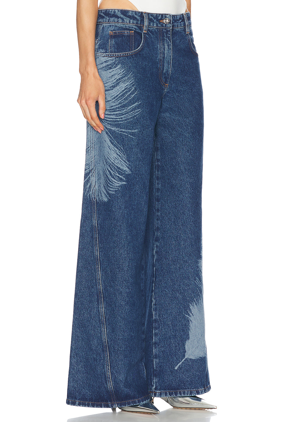 Feather Print Wide Leg Jeans