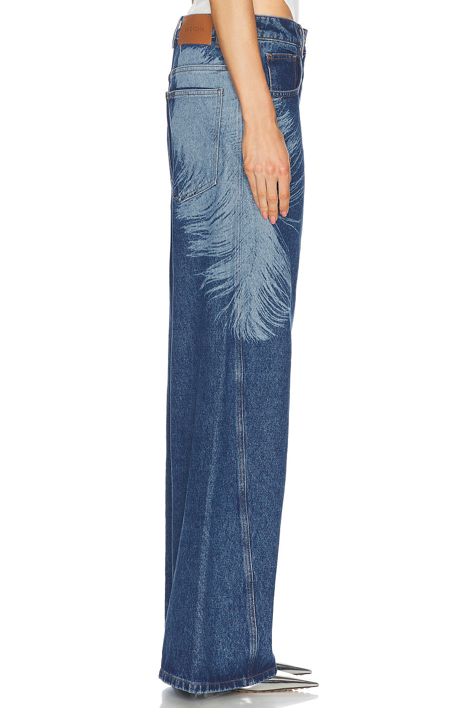 Feather Print Wide Leg Jeans