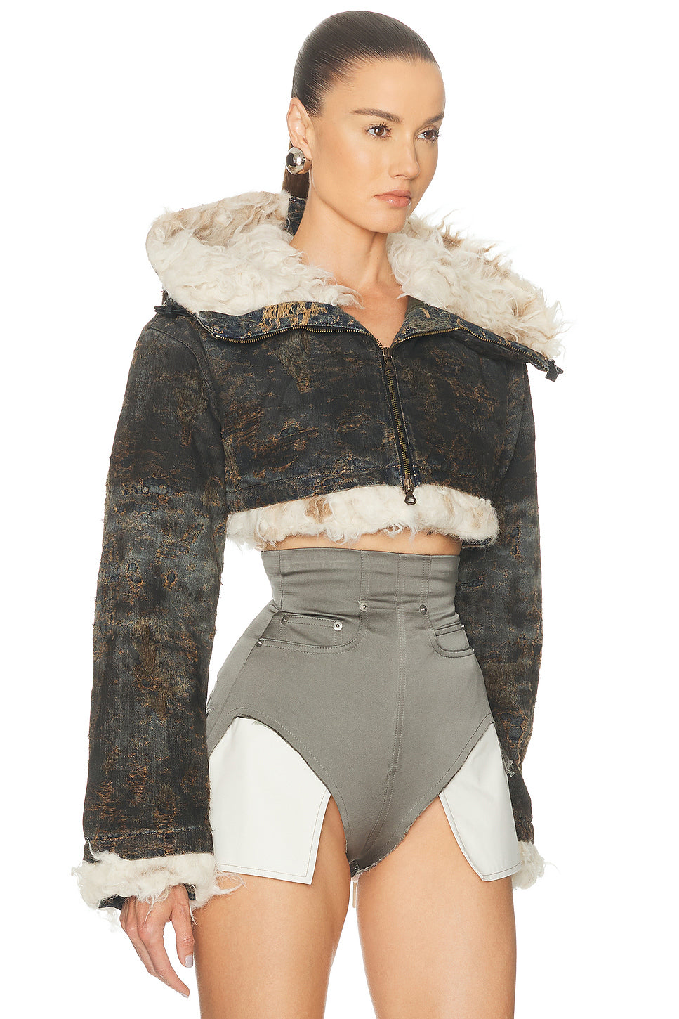 Cropped Faux Fur Zip Up Jacket