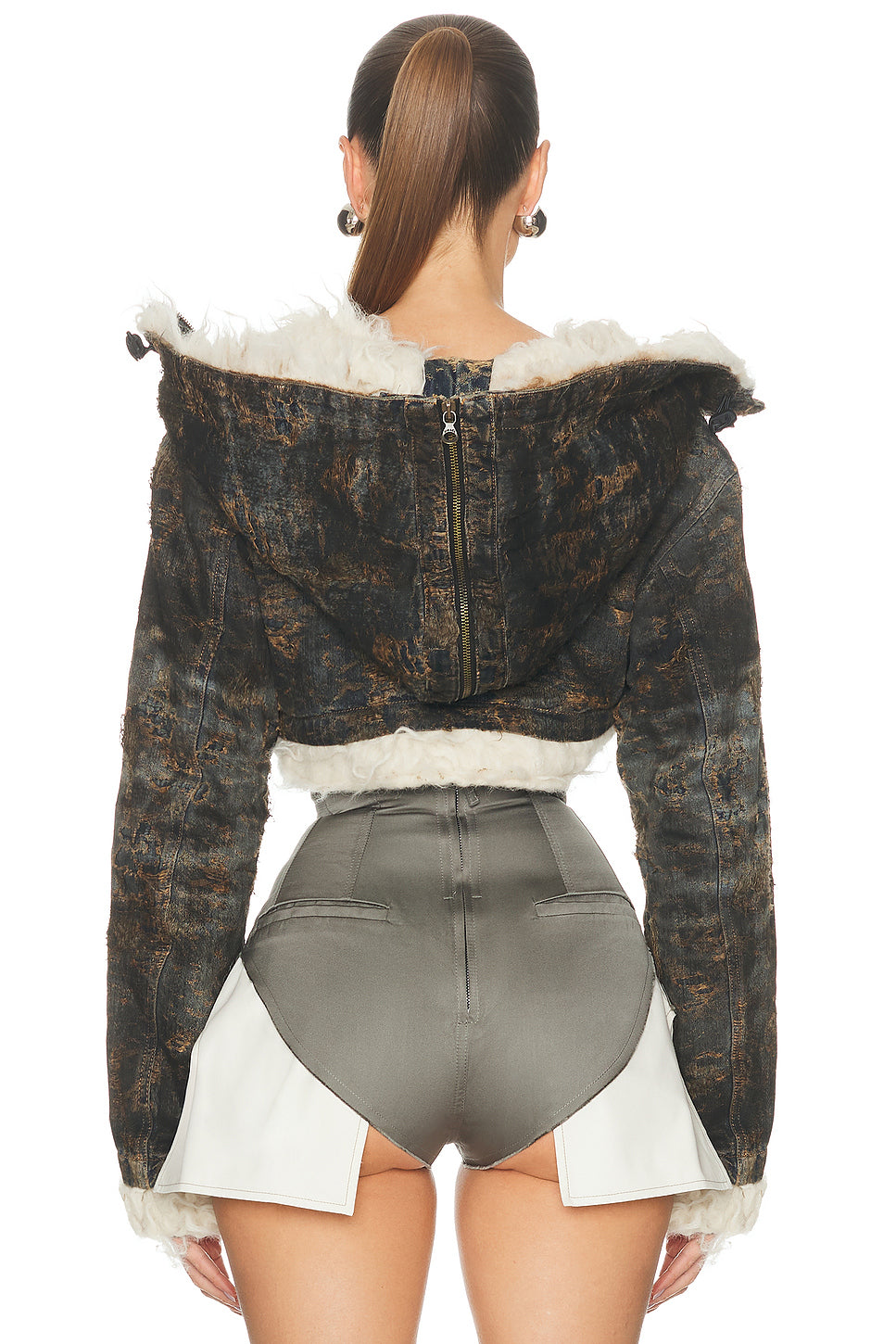 Cropped Faux Fur Zip Up Jacket
