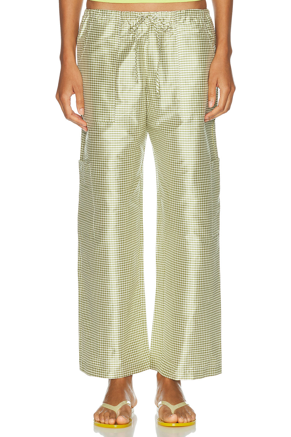 The Taffeta Gingham Drawstring Cargo Pant