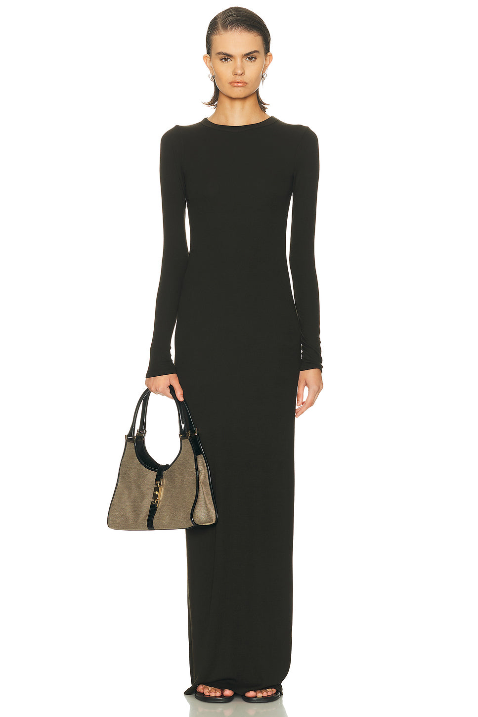 Silk Rib Long Sleeve Crewneck Fluid Dress