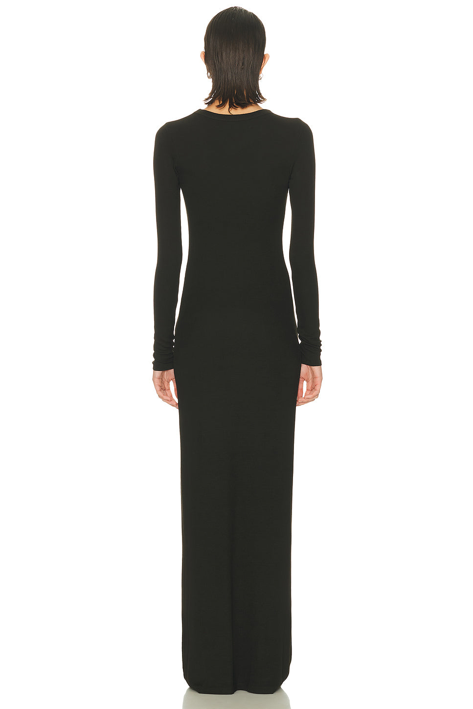 Silk Rib Long Sleeve Crewneck Fluid Dress