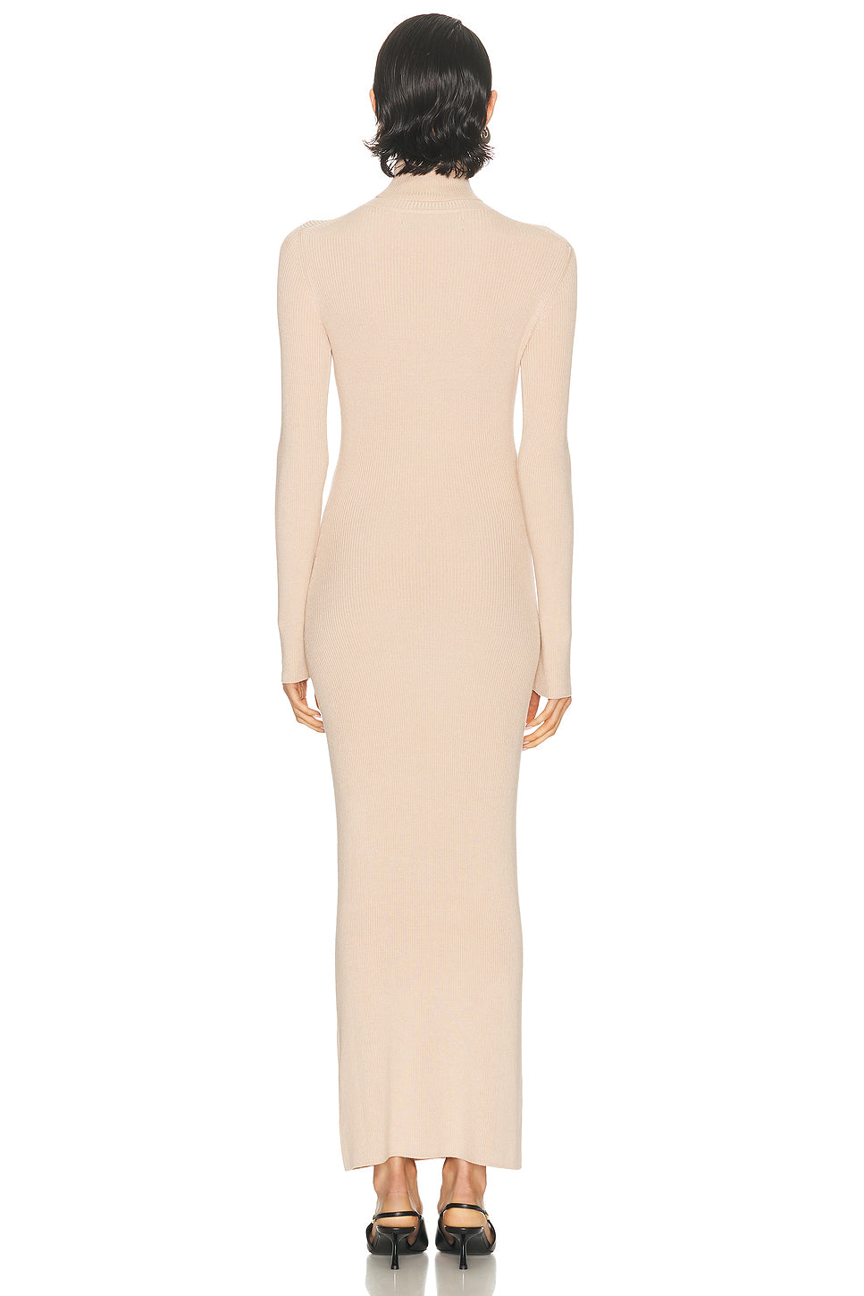 Silk Sweater Rib Ankle Turtleneck Dress