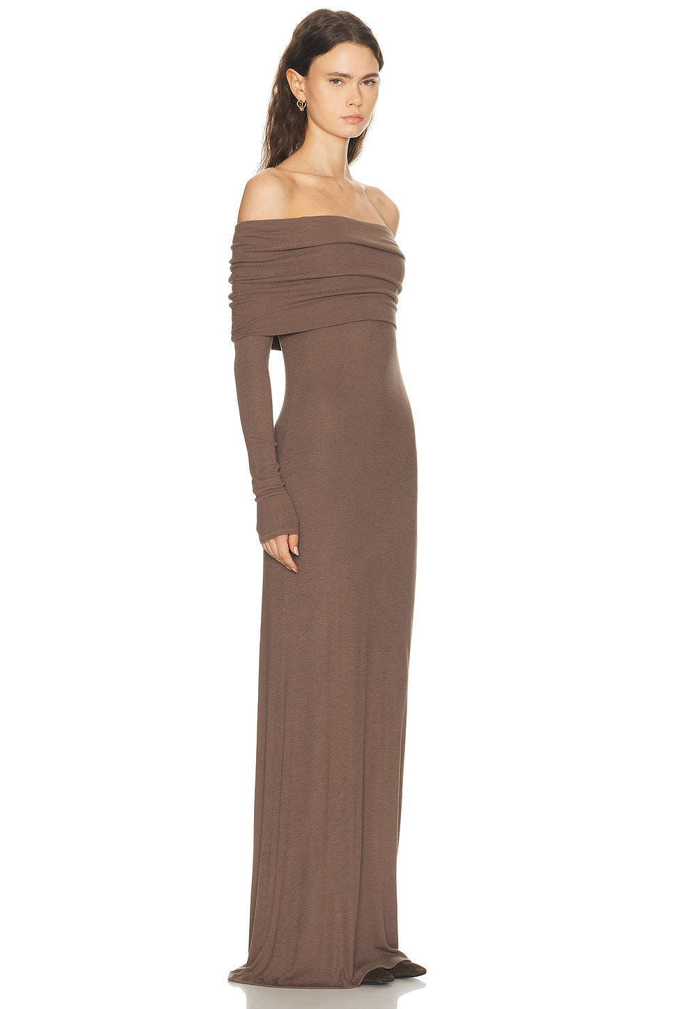 Silk Rib Off Shoulder Fluid Dress