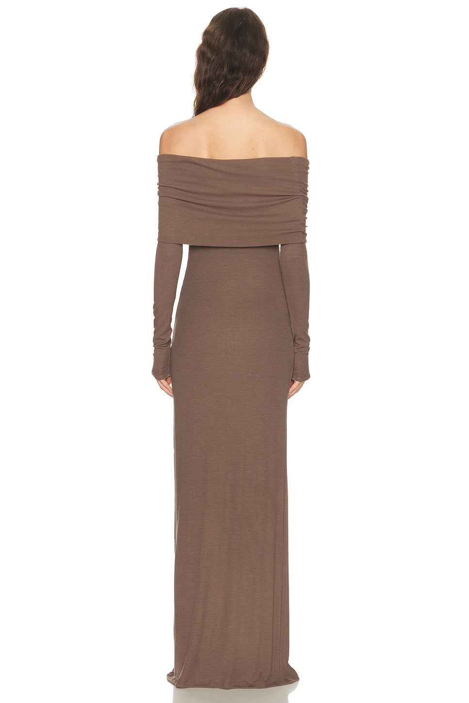 Silk Rib Off Shoulder Fluid Dress