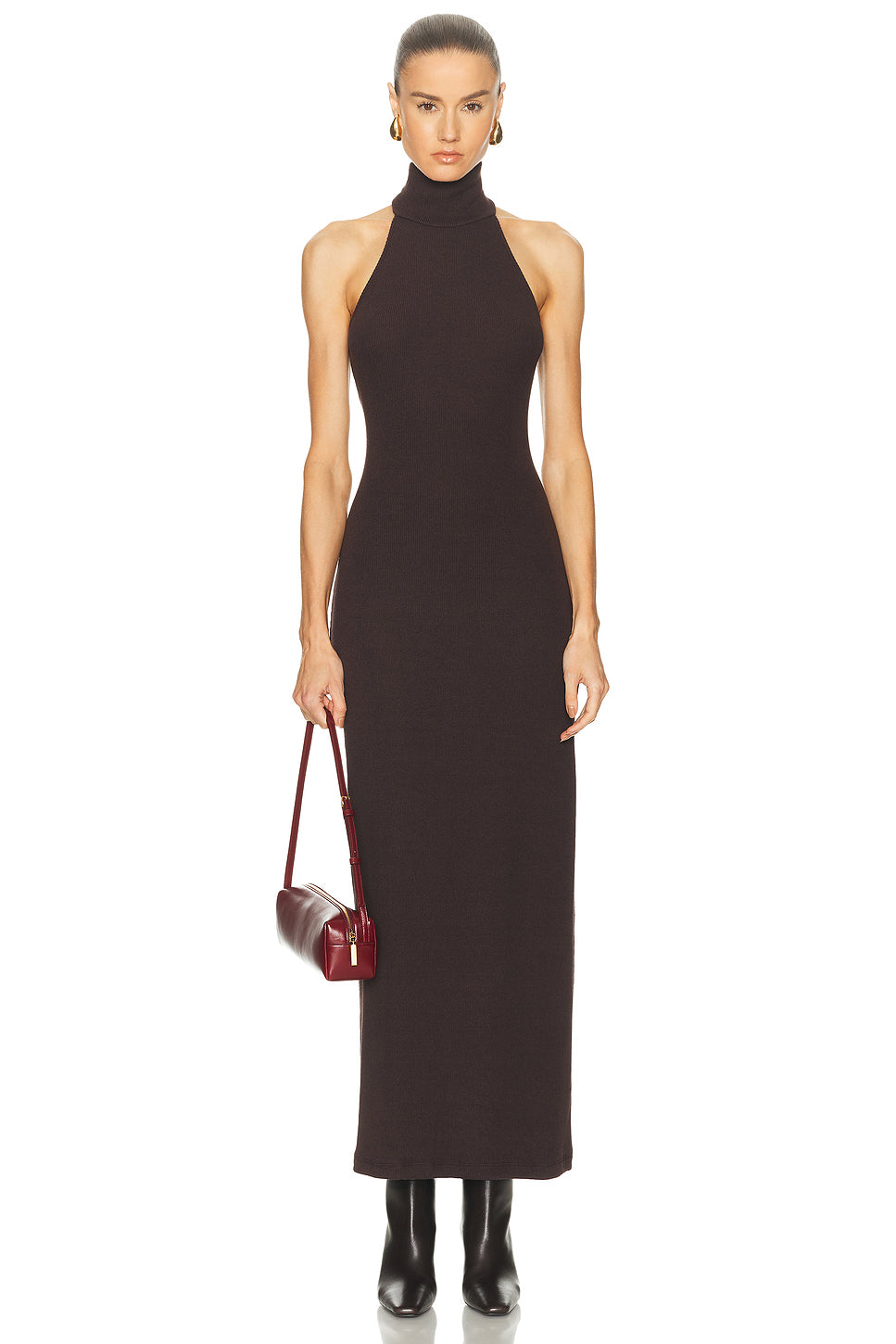 Knit Halter Turtleneck Fluid Dress