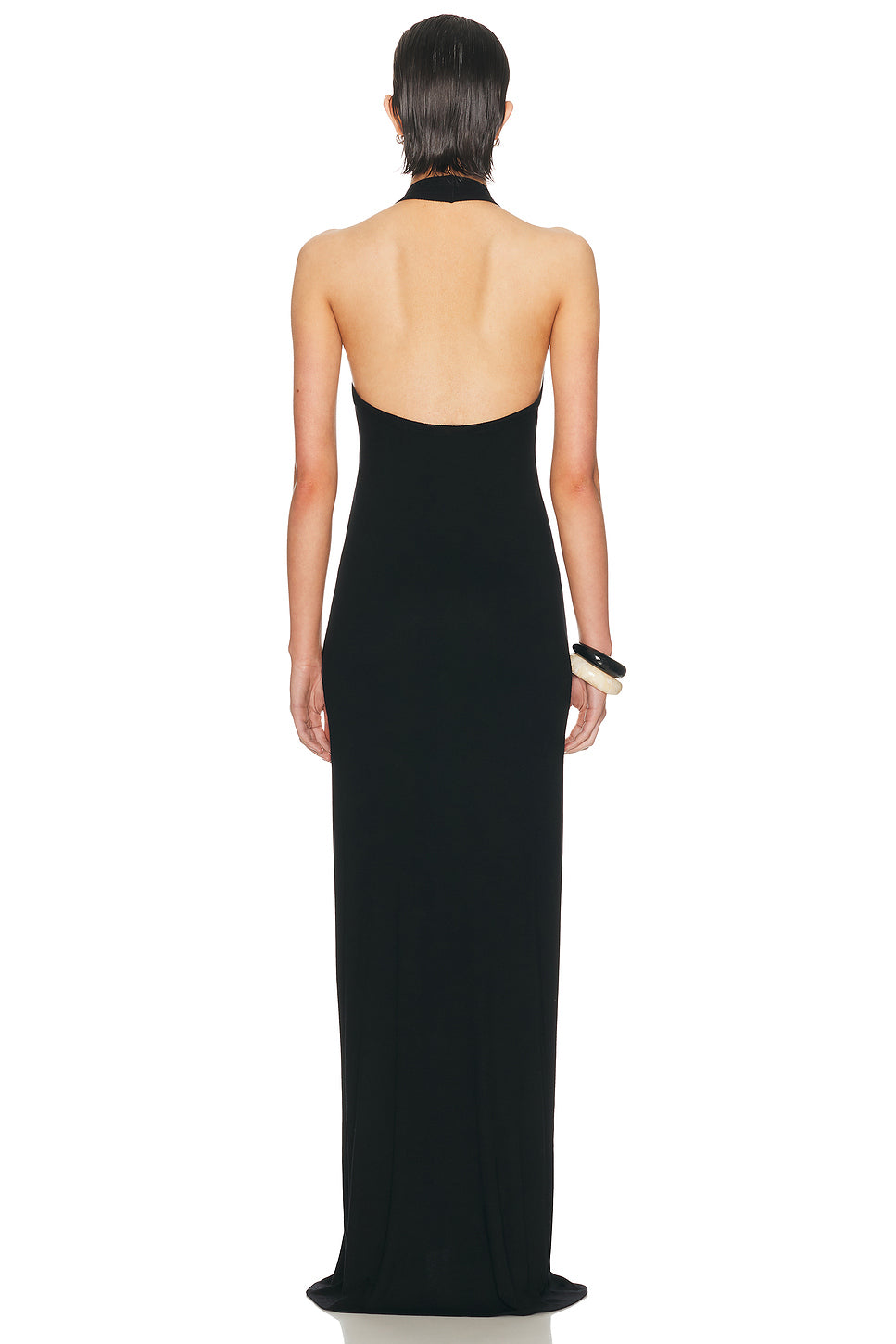 Silk Rib U Neck Halter Fluid Maxi Dress