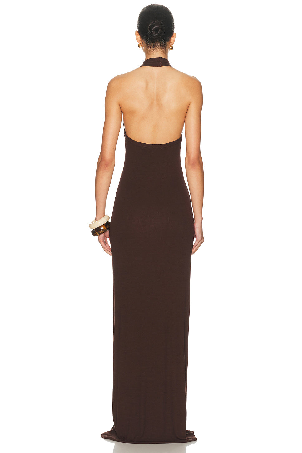 Silk Rib U Neck Halter Fluid Maxi Dress