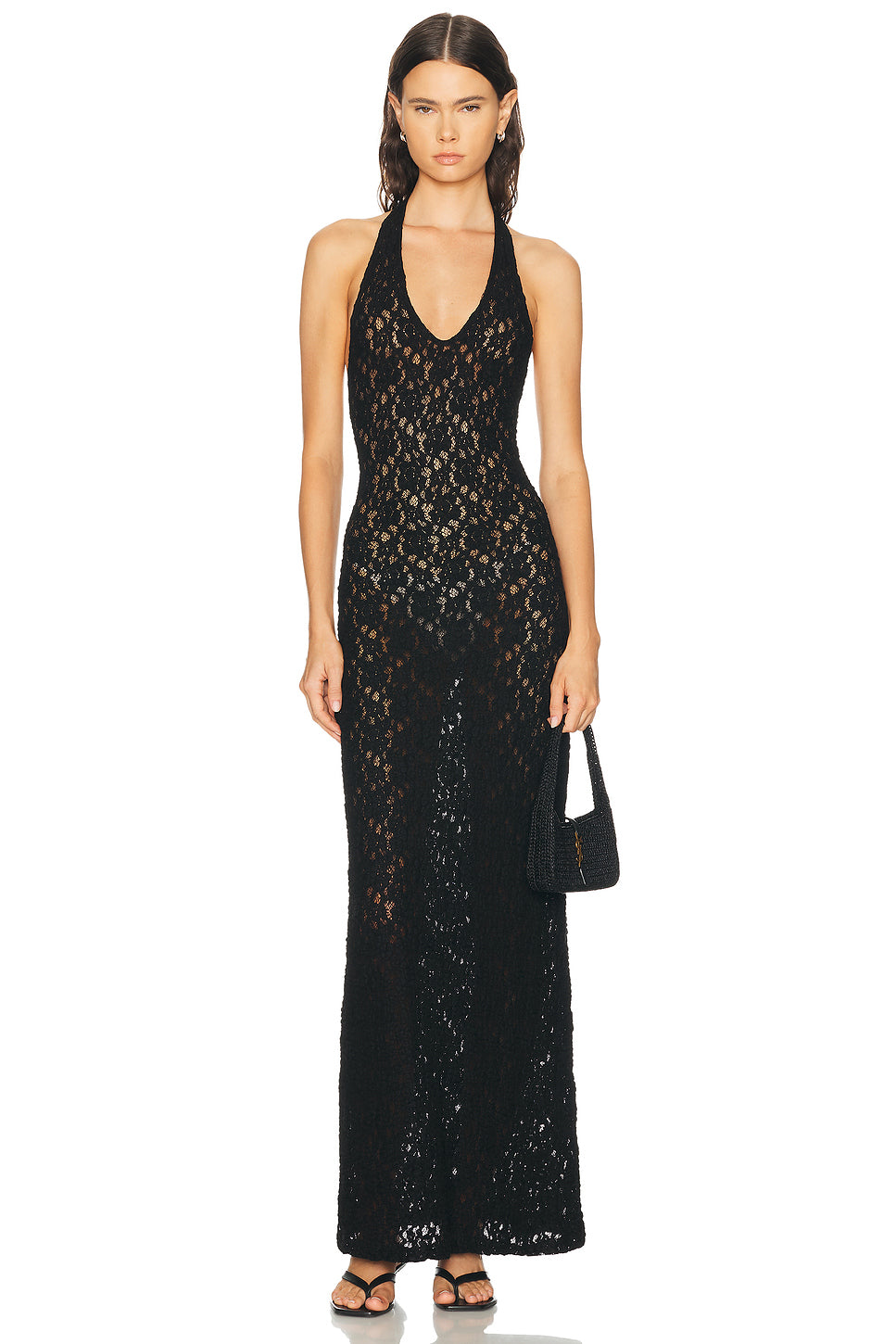 Puckered Lace Halter Dress