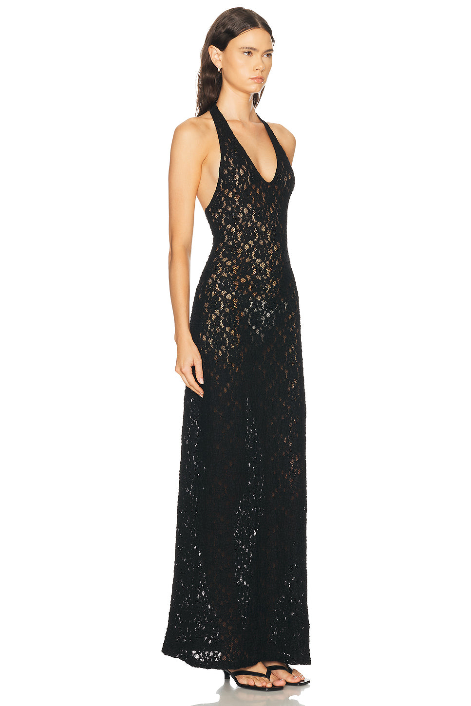 Puckered Lace Halter Dress