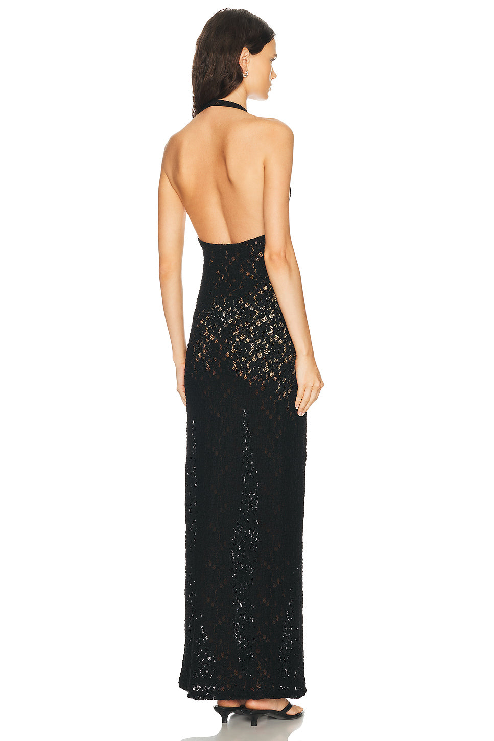Puckered Lace Halter Dress