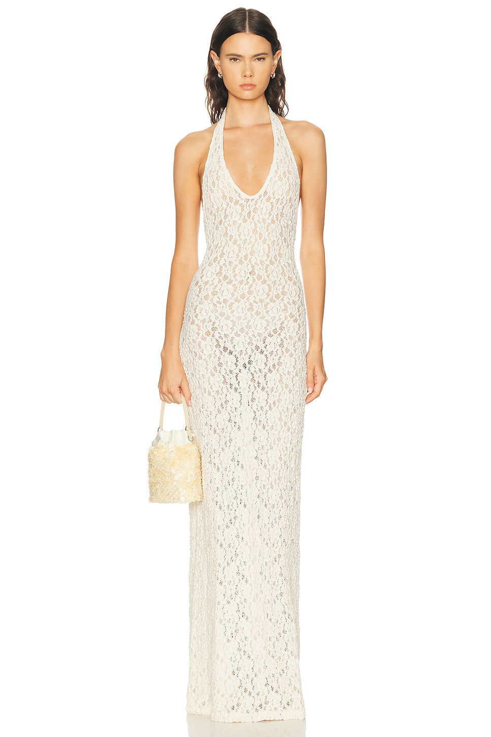 Puckered Lace Halter Dress