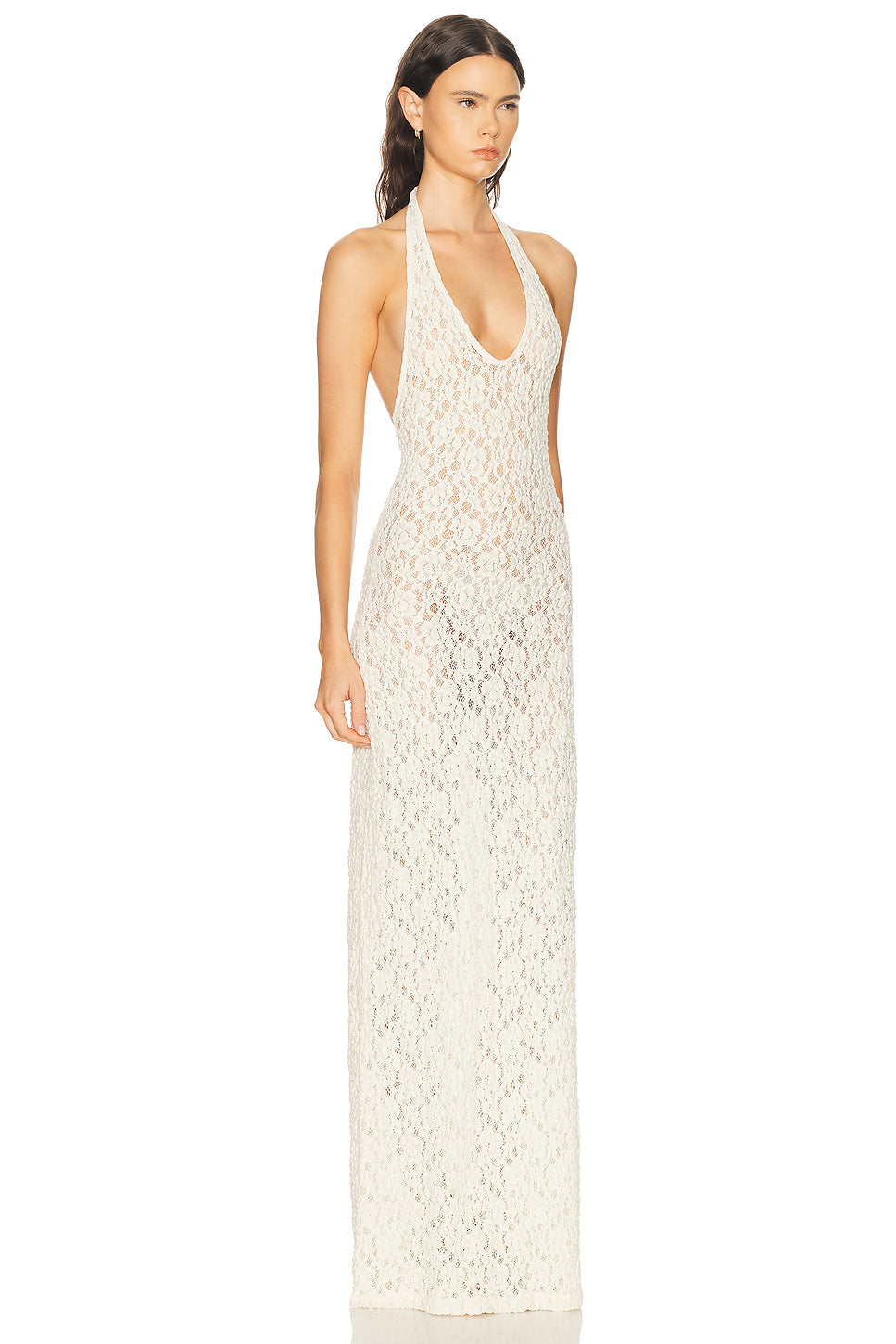 Puckered Lace Halter Dress