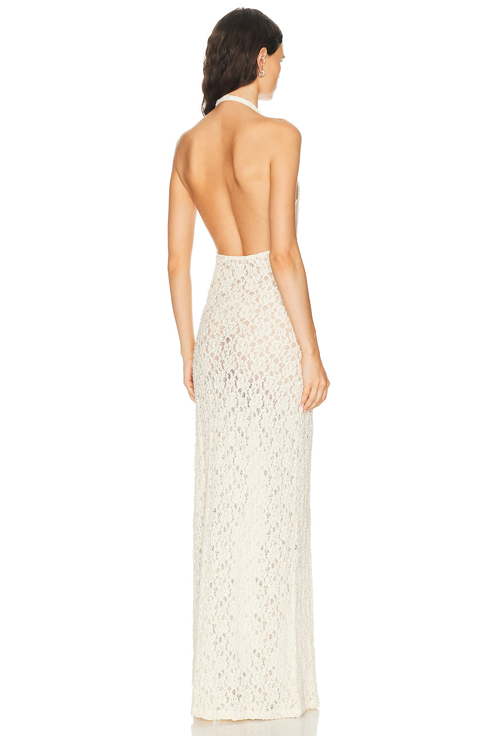 Puckered Lace Halter Dress