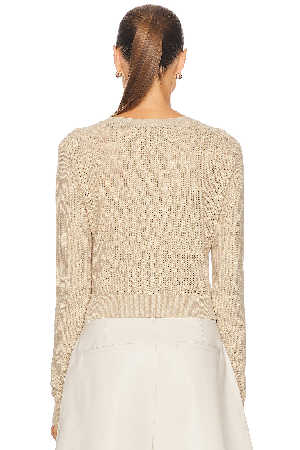 Linen Open Knit Cropped V-Neck Cardigan