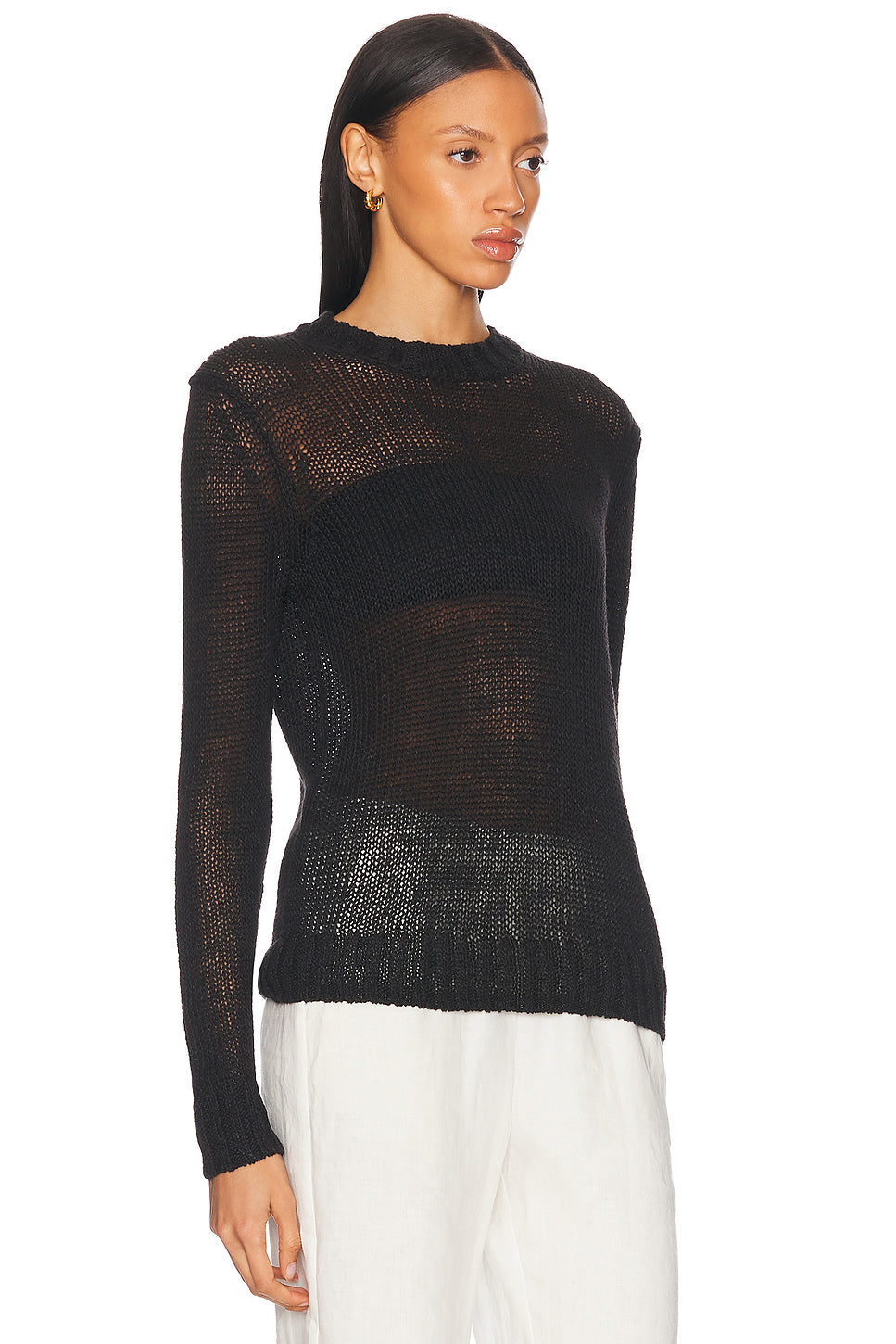 Linen Open Knit Crew Sweater