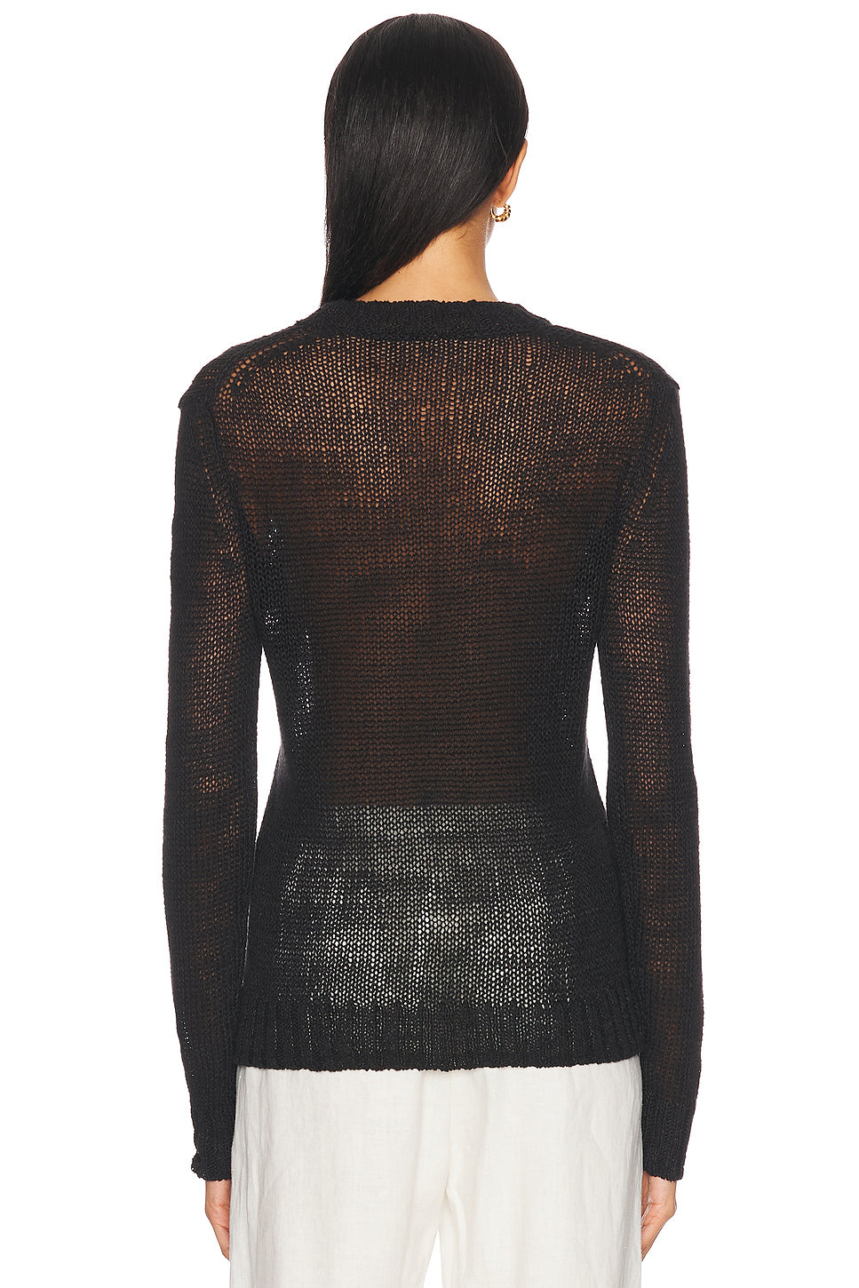 Linen Open Knit Crew Sweater