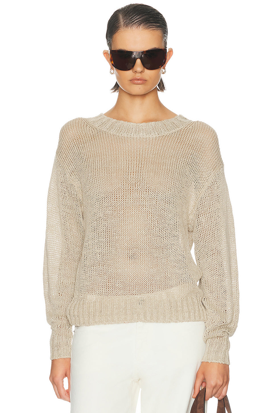 Linen Open Knit Crewneck Sweater