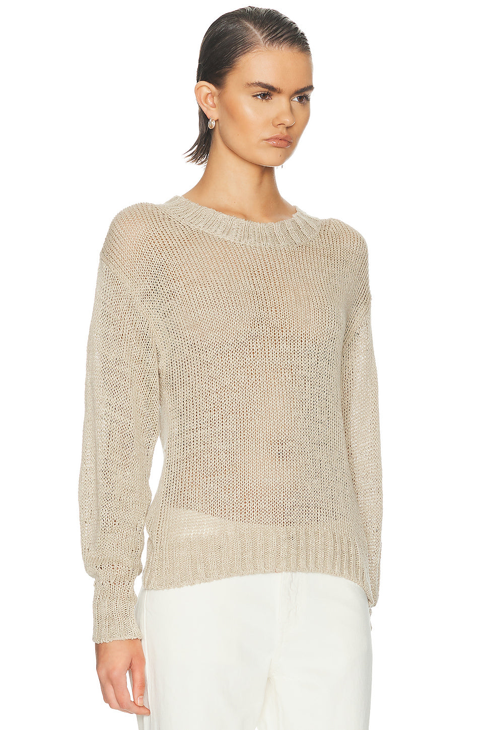 Linen Open Knit Crewneck Sweater