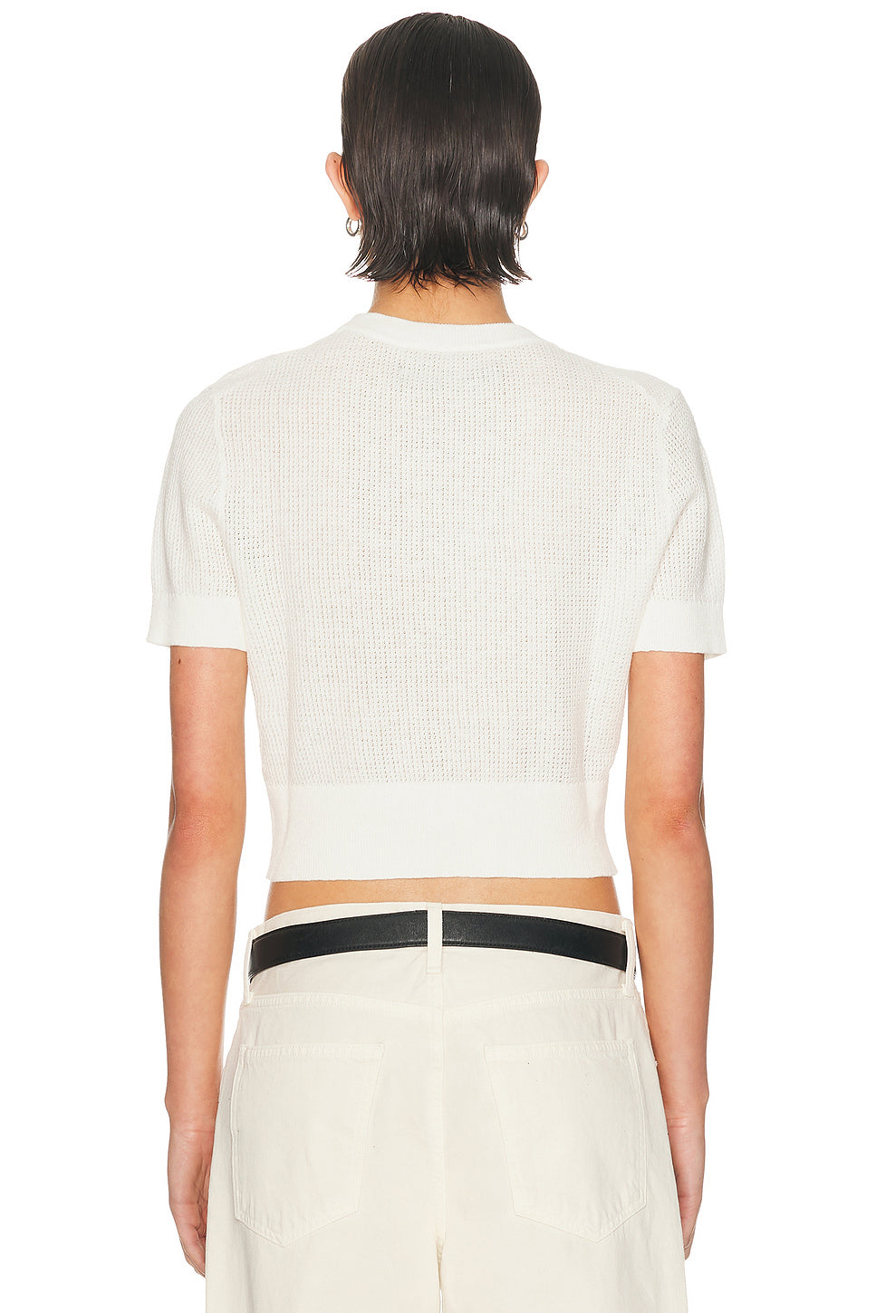 Linen Open Knit Cropped Short Sleeve Top